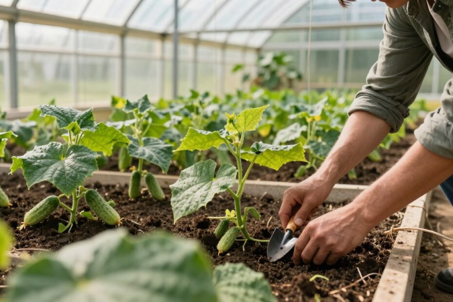 Sadzenie ogórków w szklarni
